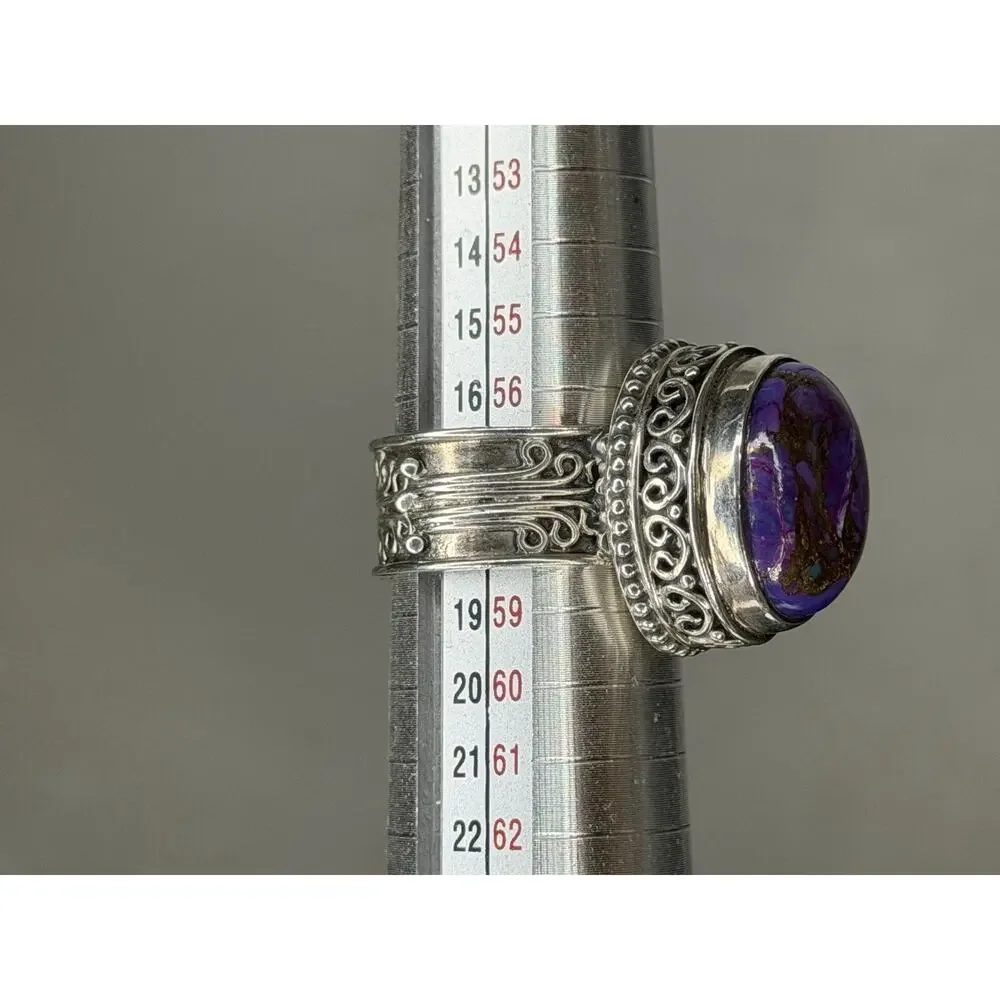 Purple Copper Turquoise Gemstone Ring 925 Sterling Silver Ring Scroll Band 8.5